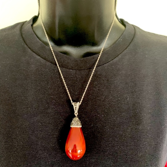 Big Semiprecious stone light brown gem stone pendant necklace rhinestones chain - Picture 3 of 15